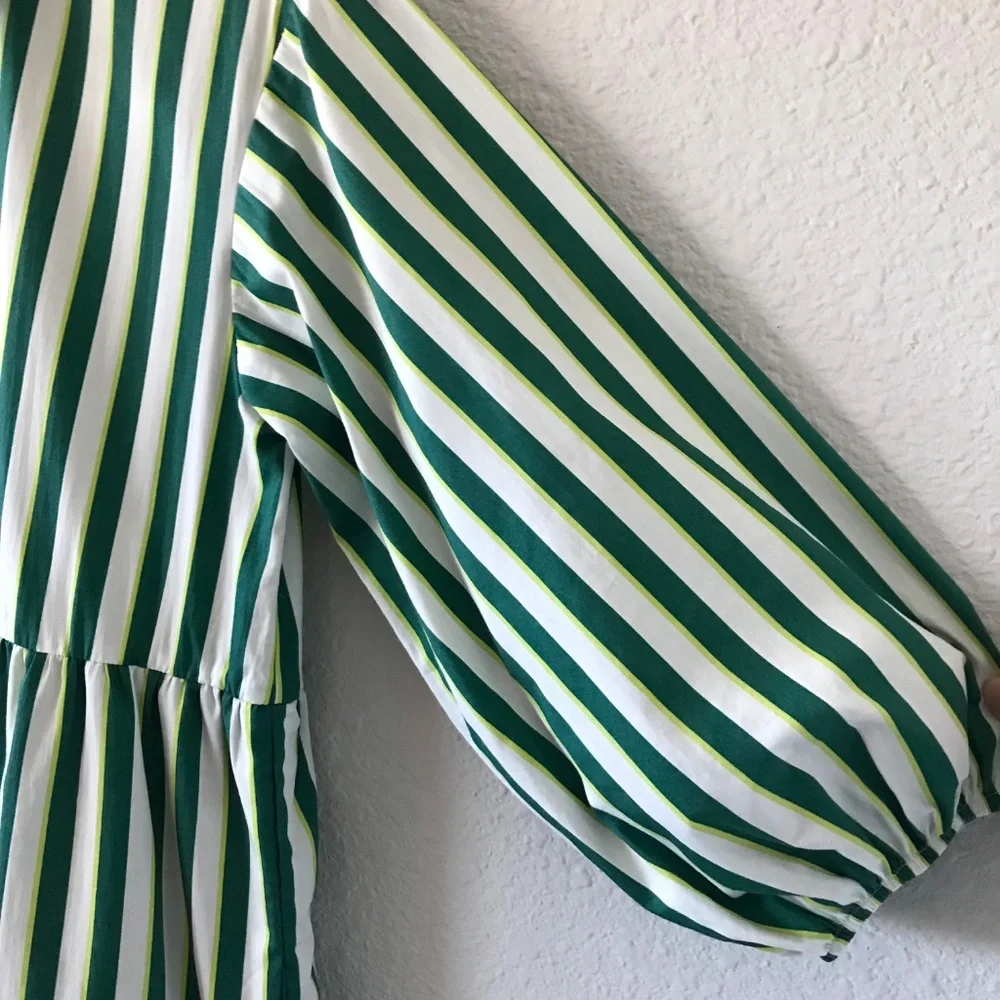 Maeve Anthropologie The Bettina Size S Tiered Striped Cotton Midi Shirt Dress - Picture 8 of 11